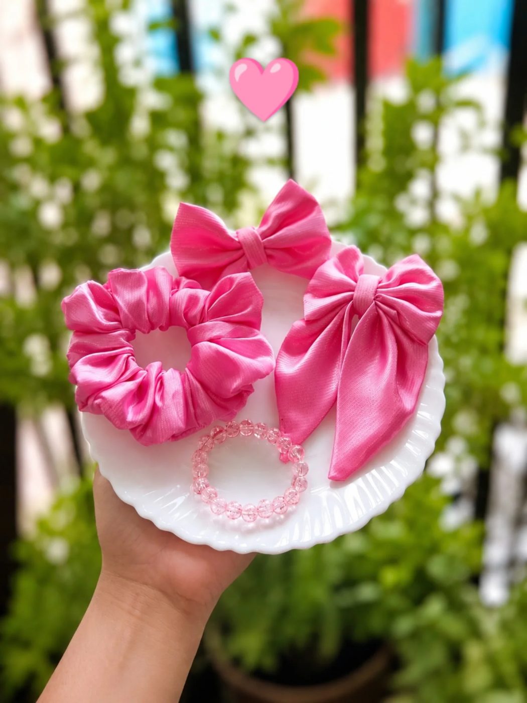 Pink Satin Hair Accessories Set
