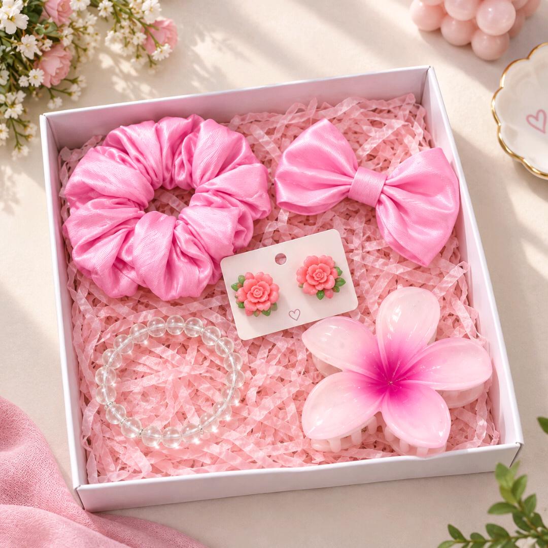 Pretty in Pink Floral & Hair Accessory Gift Box Set