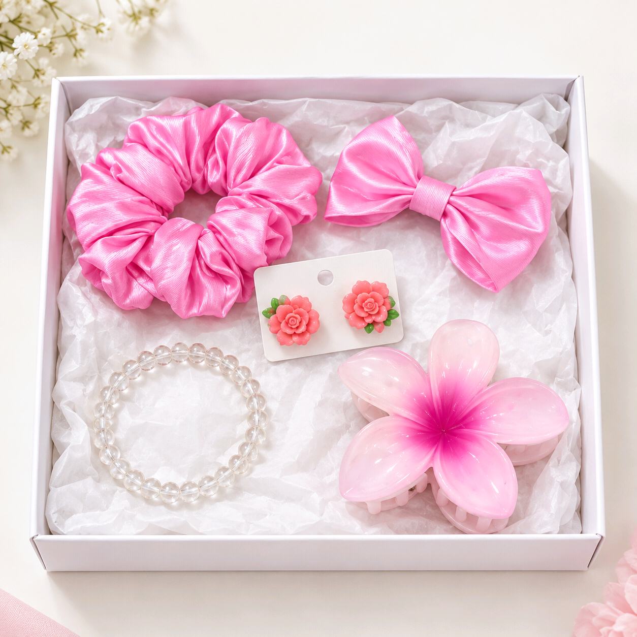 Pretty in Pink Floral & Hair Accessory Gift Box Set