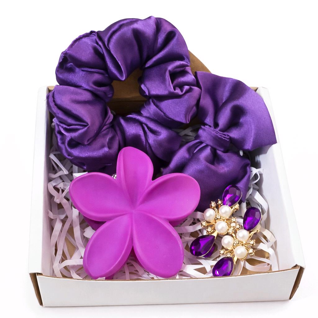 Purple Satin Scrunchie Gift Hamper Set
