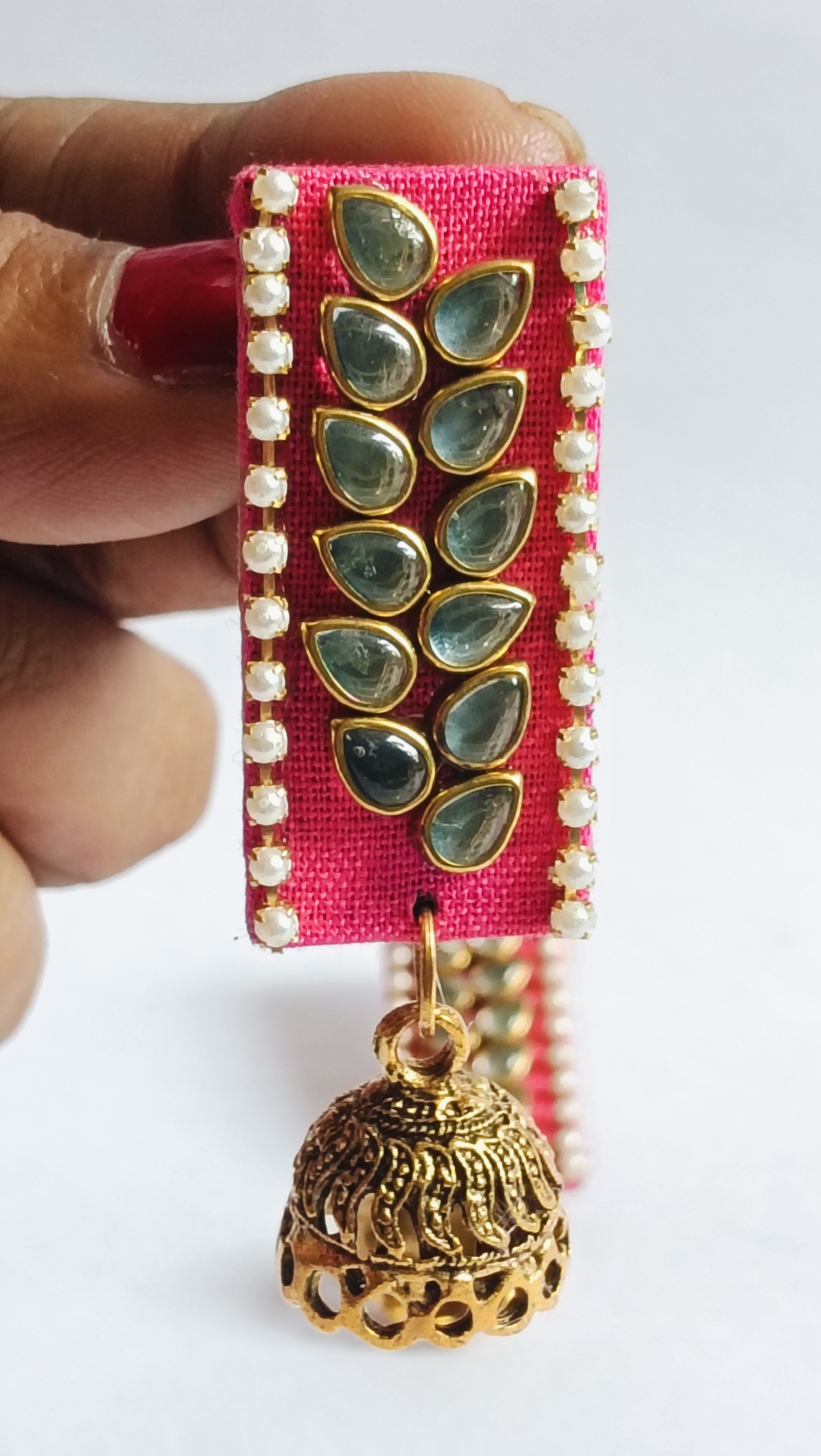 Rani Pink Kundan Jhumka Earrings