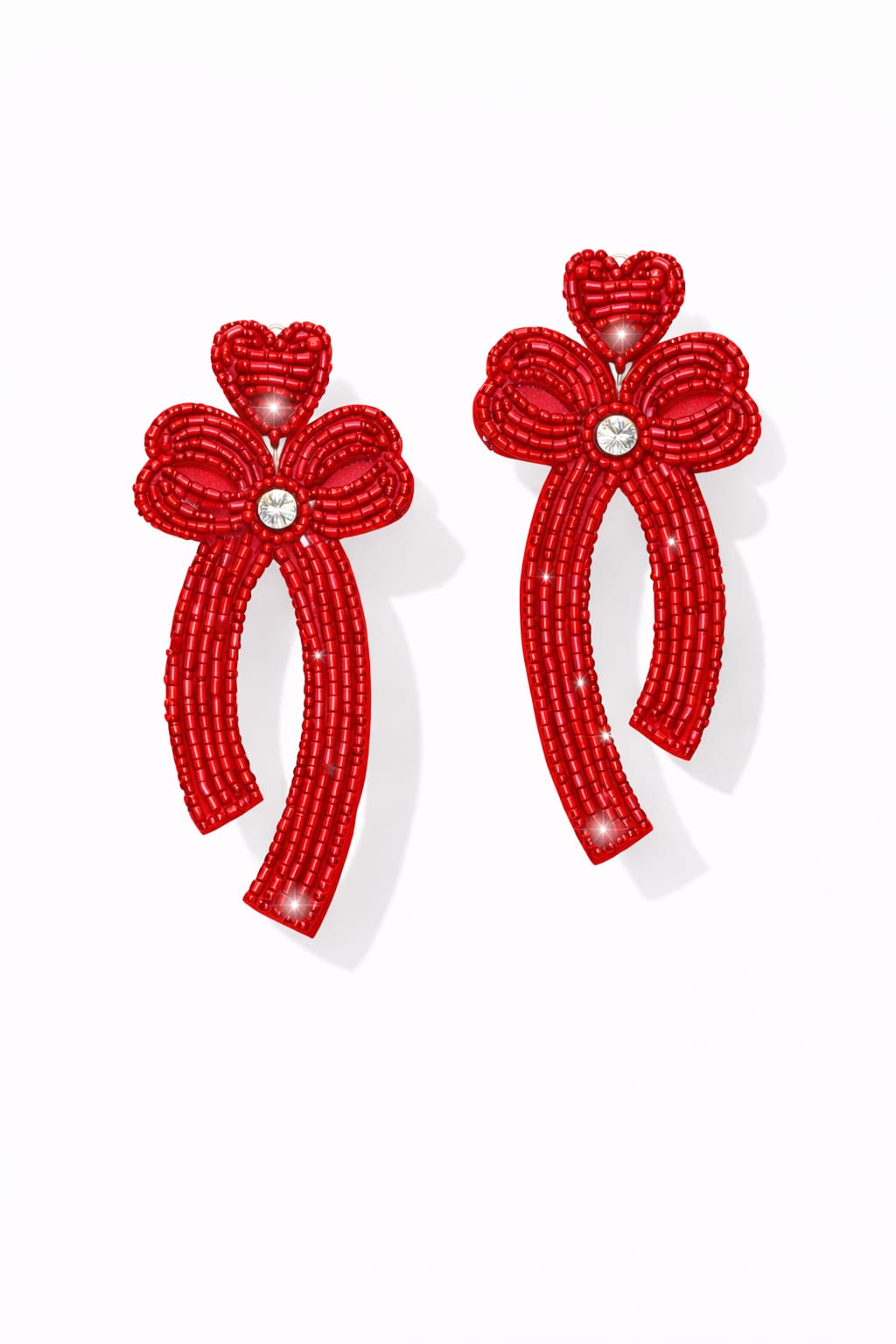 Red Beaded Bow Drop Earrings
