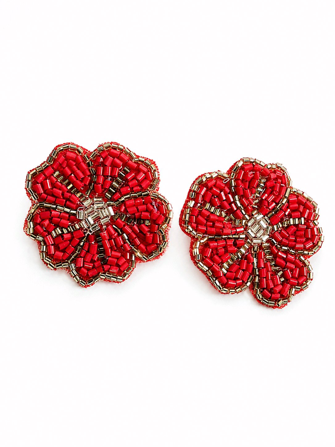 Red Blossom Beaded Studs