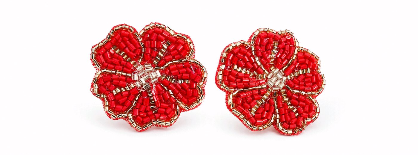 Red Blossom Beaded Studs