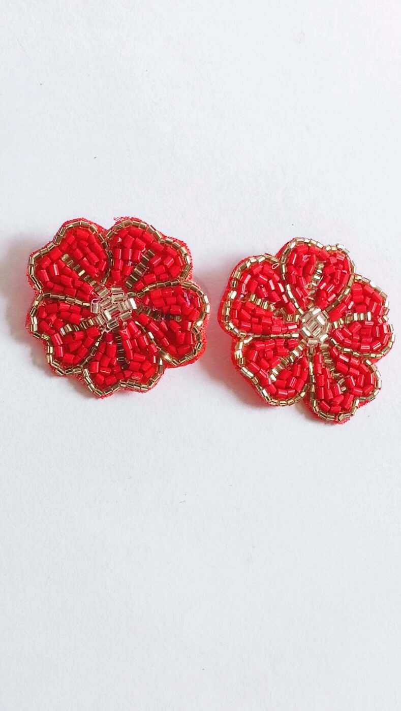 Red Blossom Beaded Studs