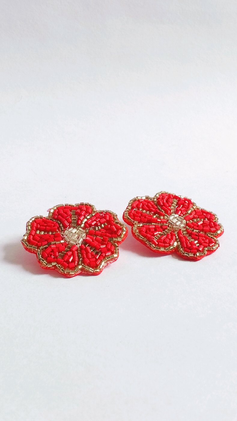 Red Blossom Beaded Studs