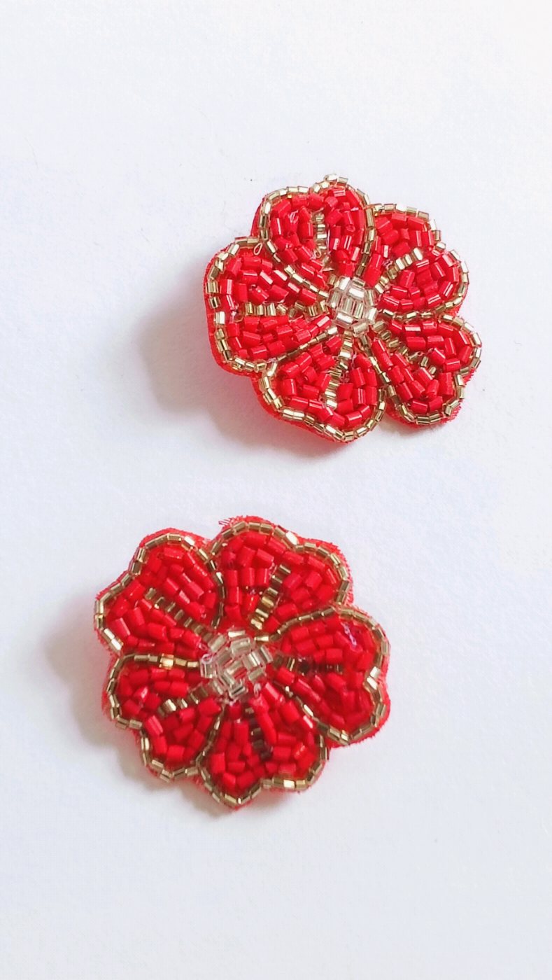 Red Blossom Beaded Studs