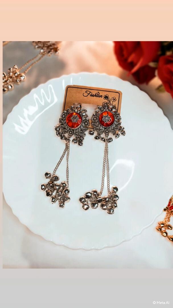 Red Meenakari Long Tassel Jhumka Earrings