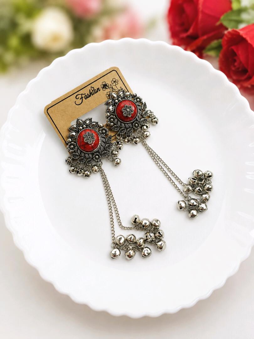 Red Meenakari Long Tassel Jhumka Earrings