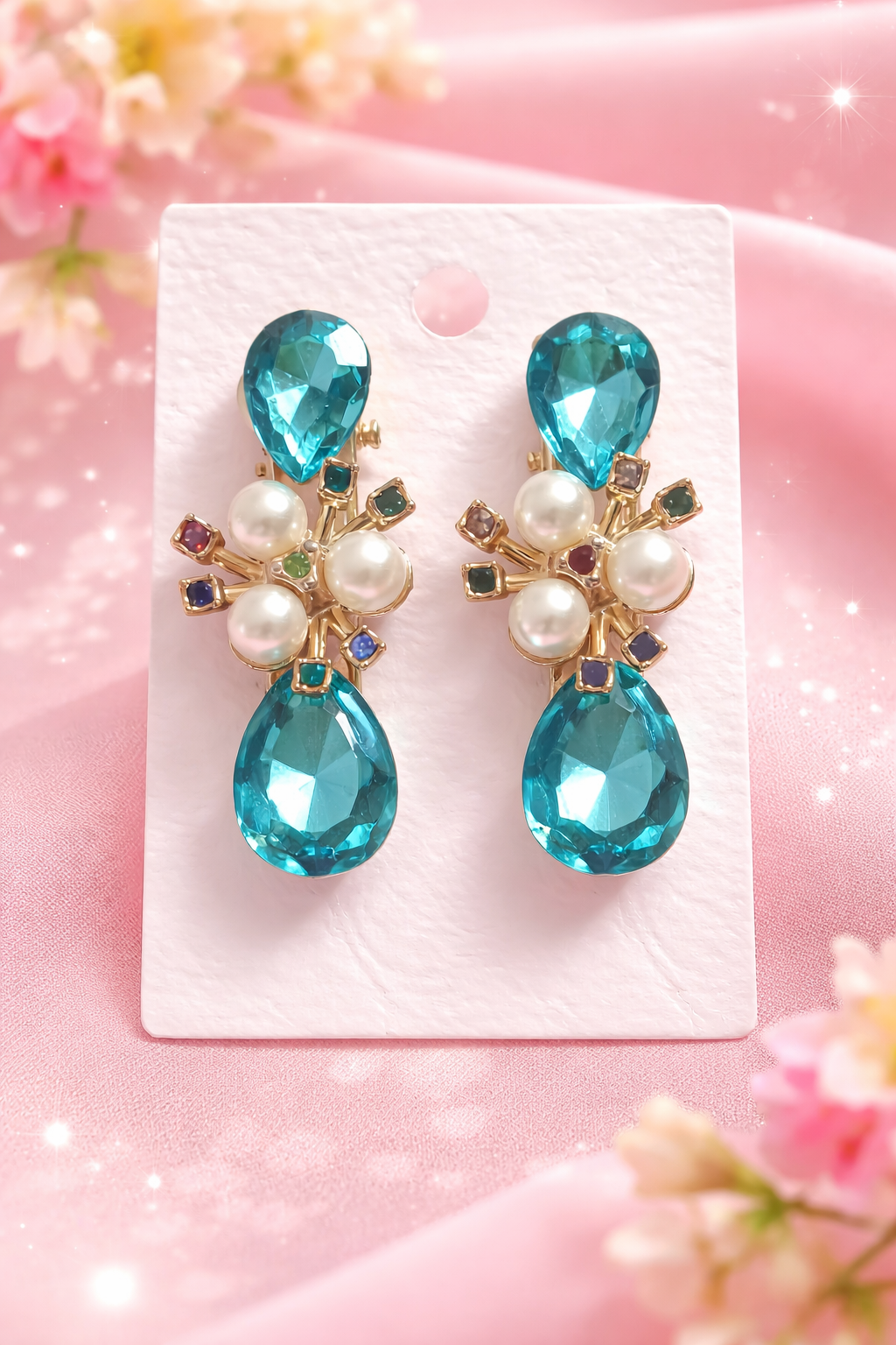 Royal Blue Crystal Pearl Hair Clip