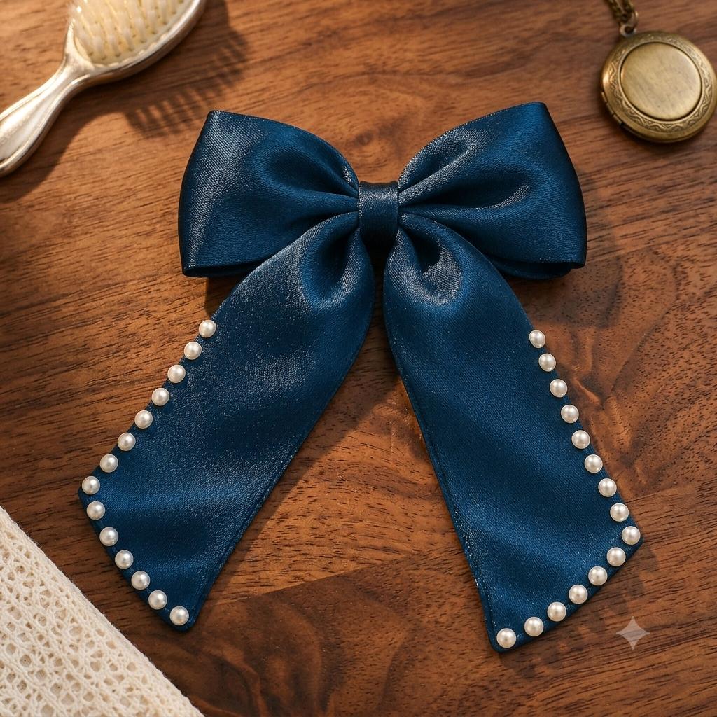 Royal Navy Pearl Satin Hair Bow