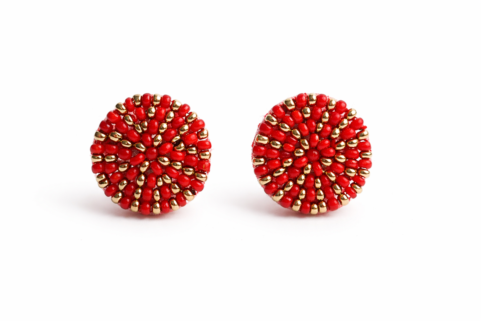 Ruby Bloom Beaded Stud Earrings
