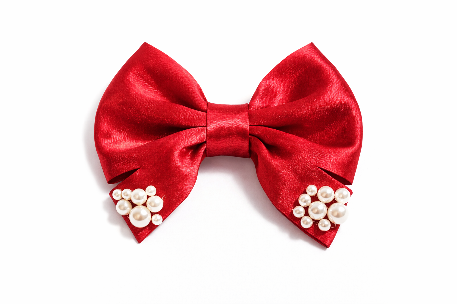 Ruby Pearl Satin Bow Clip
