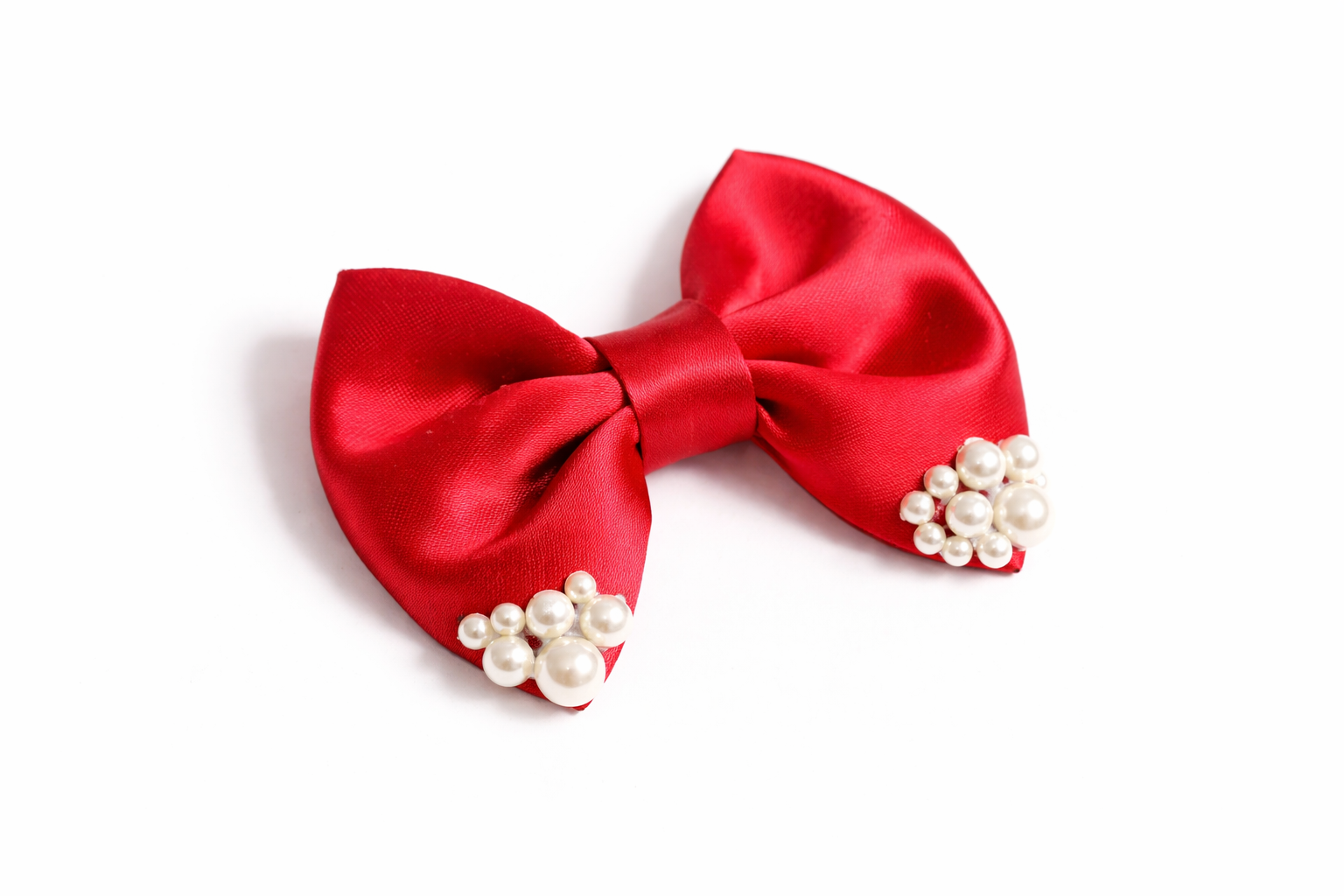 Ruby Pearl Satin Bow Clip