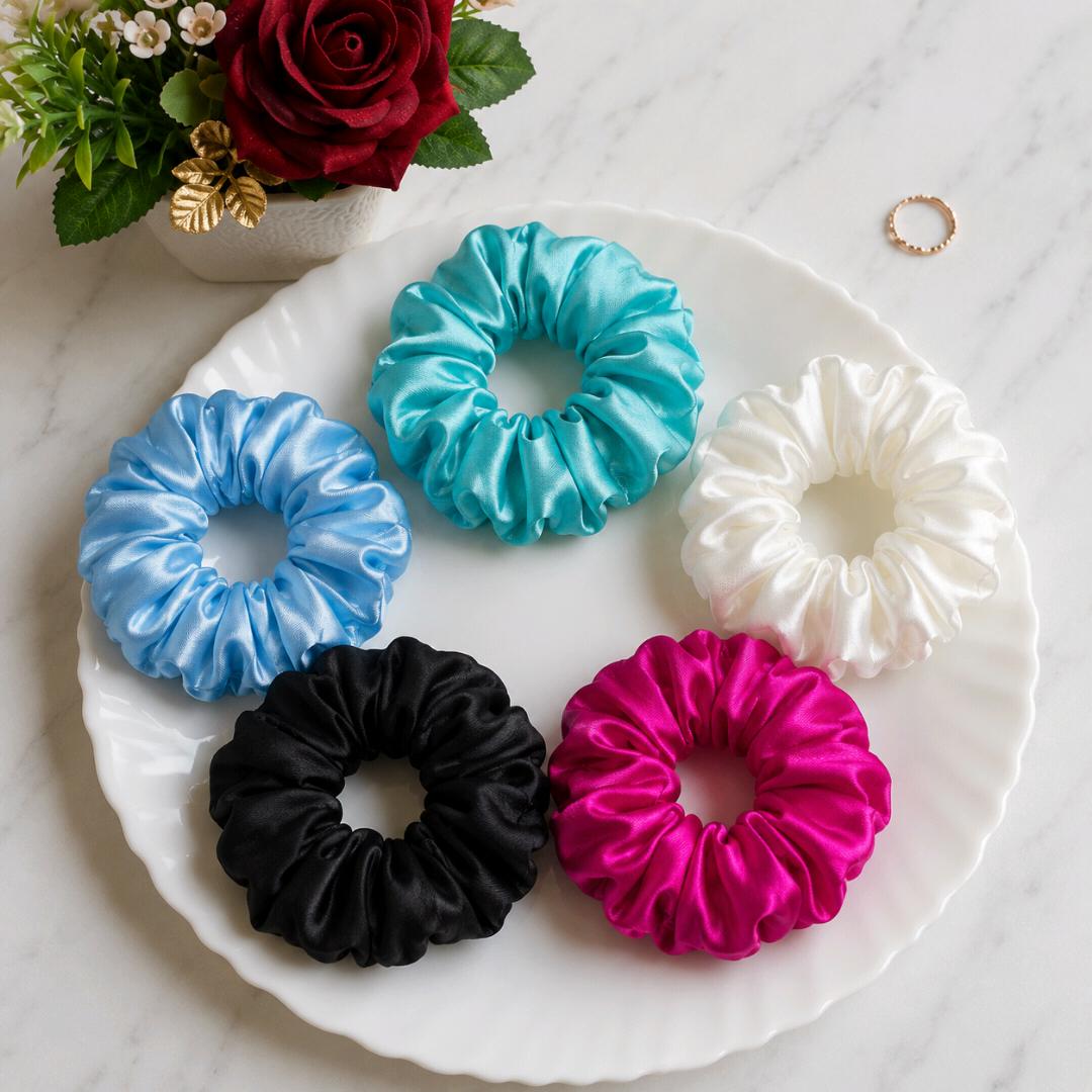 Set of 5 Satin Scrunchies for Women & Girls