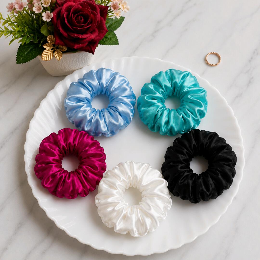 Set of 5 Satin Scrunchies for Women & Girls