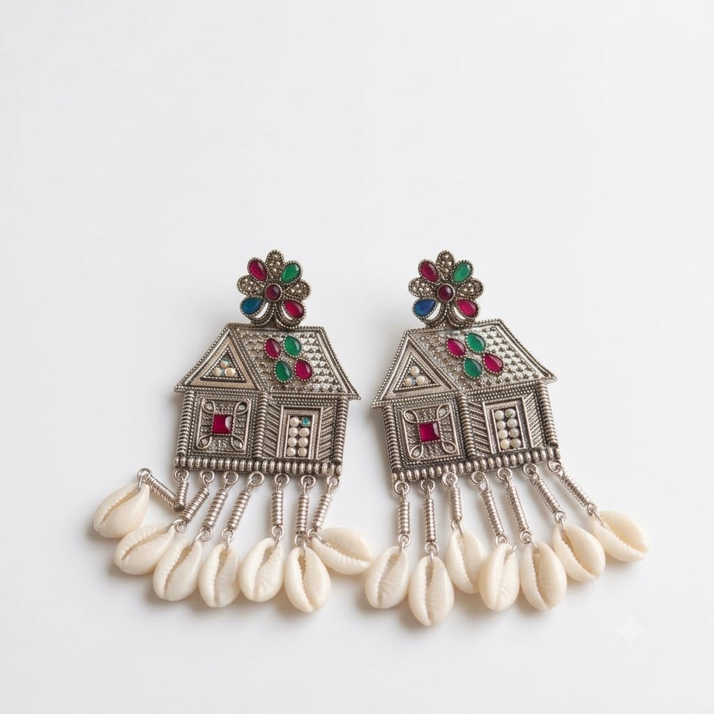 Tribal House Oxidised Shell Earrings
