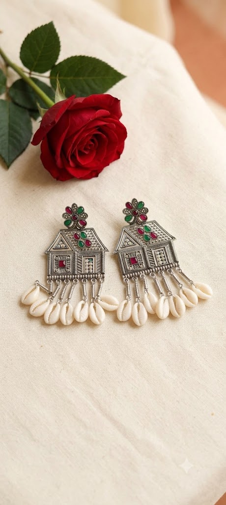 Tribal House Oxidised Shell Earrings