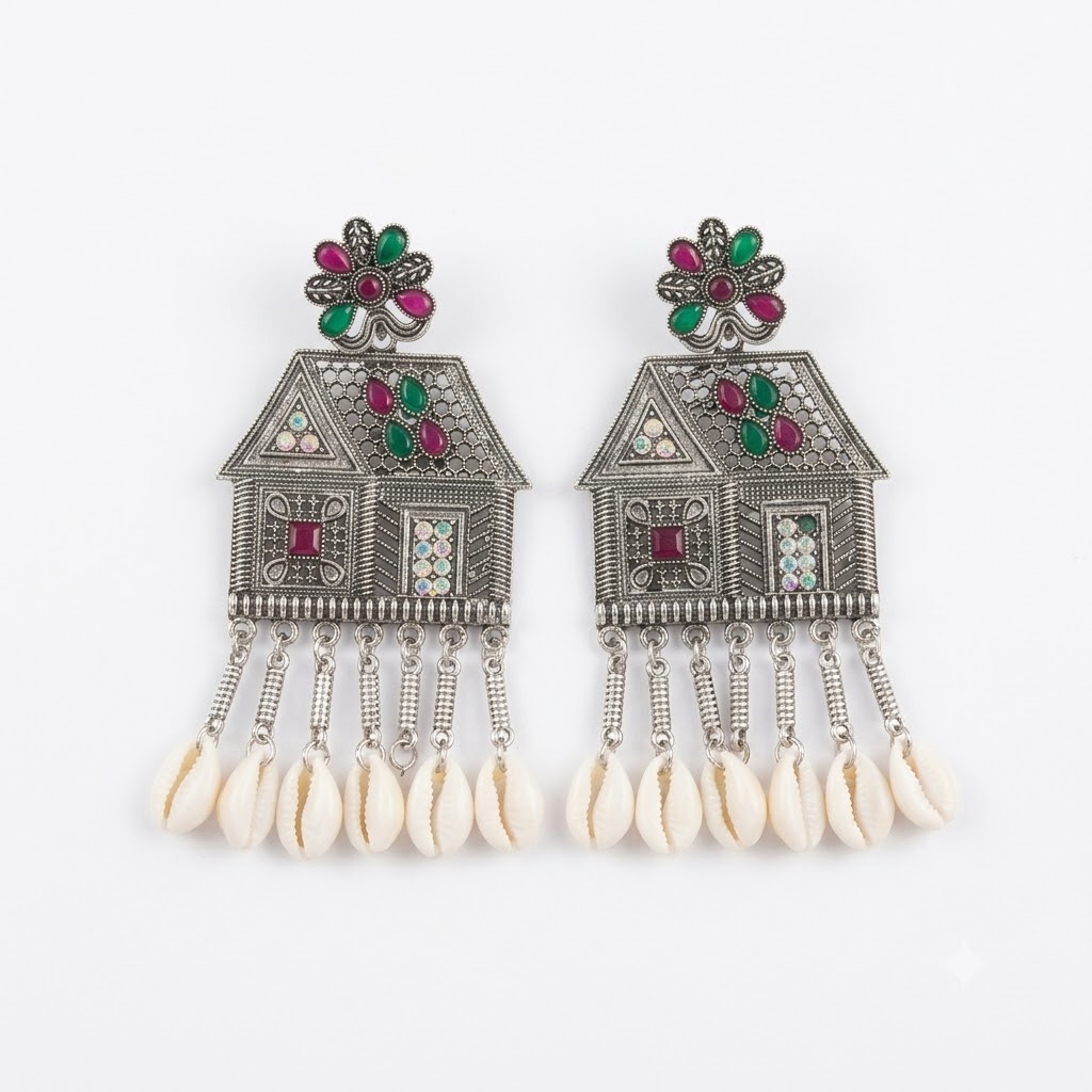 Tribal House Oxidised Shell Earrings