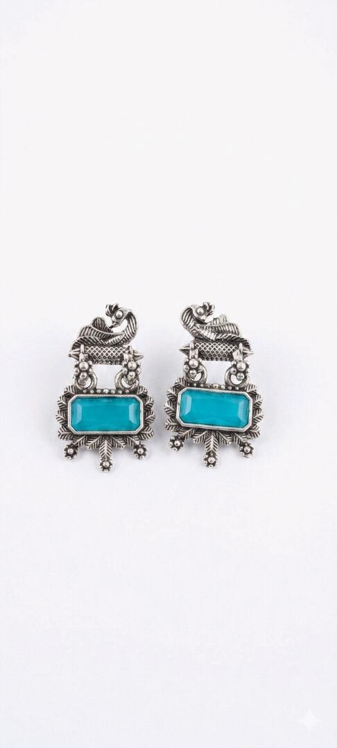 Turquoise Stone Oxidised Earrings