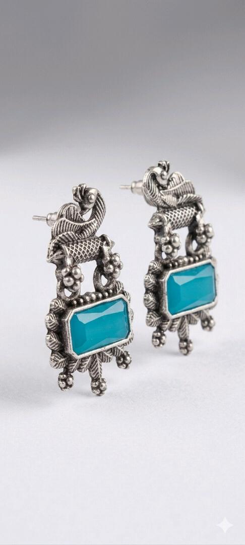 Turquoise Stone Oxidised Earrings