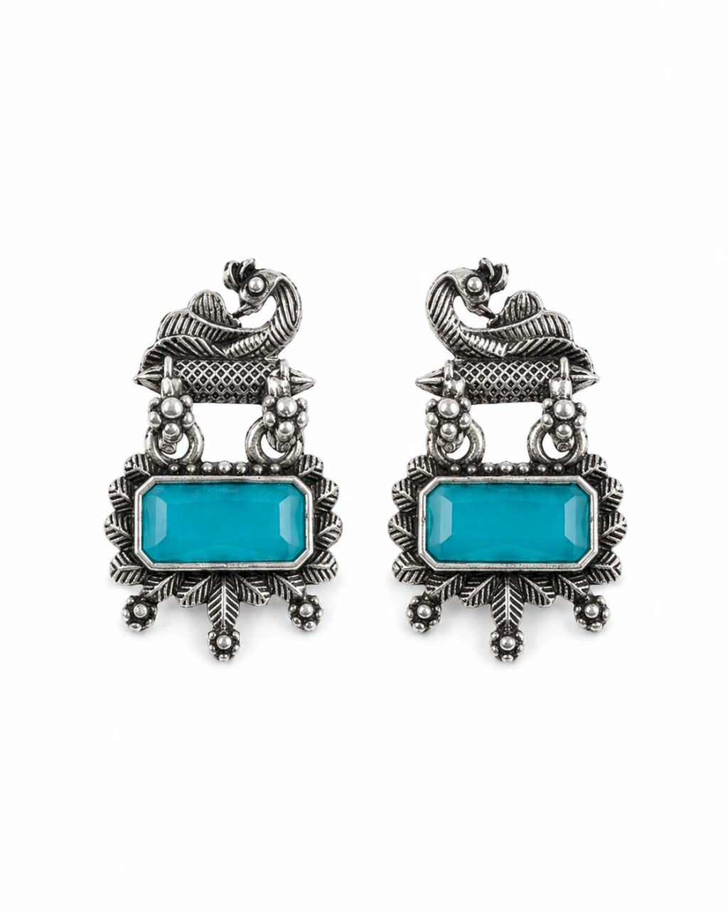Turquoise Stone Oxidised Earrings