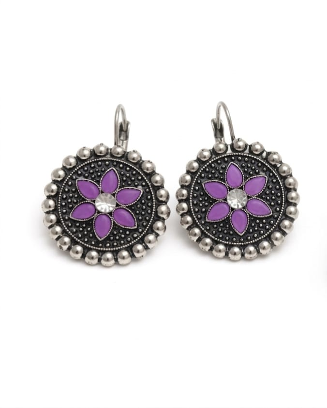 Vintage Oxidised Purple Floral Earrings